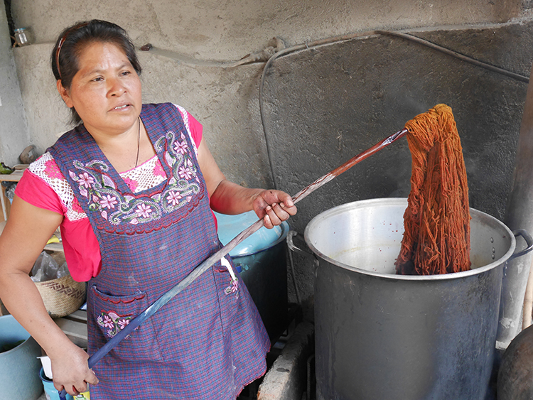 overdyed wool with cochineal