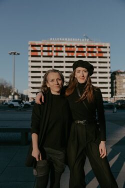 Carina Bischof of Fashion Revolution Germany and Cherie Kirkner, founder Sustainable Fashion Matterz, Alexanderplatz, Berlin